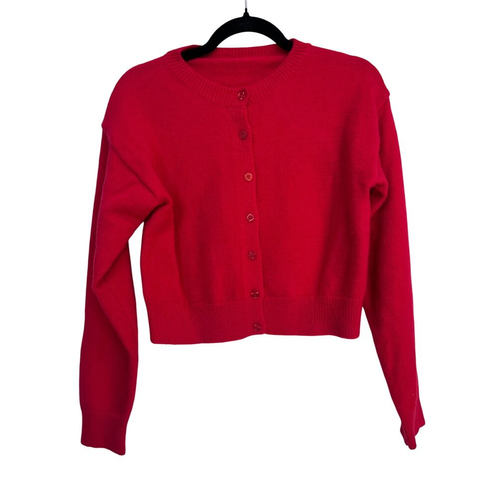 Red Button Up Crew Neck Cropped Cardigan Est Medium No Brand No Tag